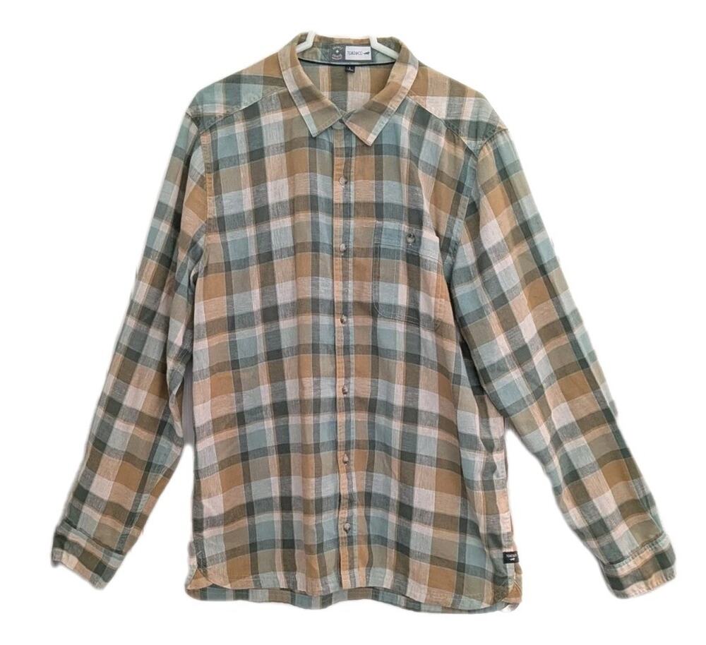 Toad&Co Men's Linen Blend Check Shirt Button-Up Long Sleeve Size L